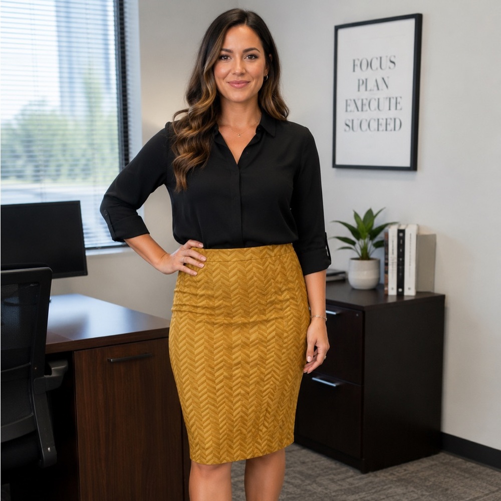 LuLaRoe Mustard Yellow Chevron Pencil Skirt